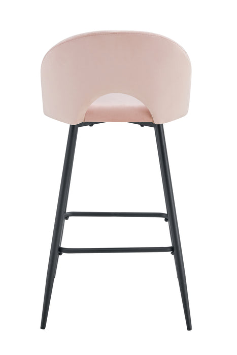 TABOURET DE BAR TEDDY PIED METAL NOIR VELOURS ROSE
