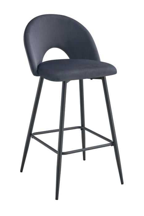 TABOURET DE BAR TEDDY PIED METAL NOIR VELOURS ANTHRACITE - image 1