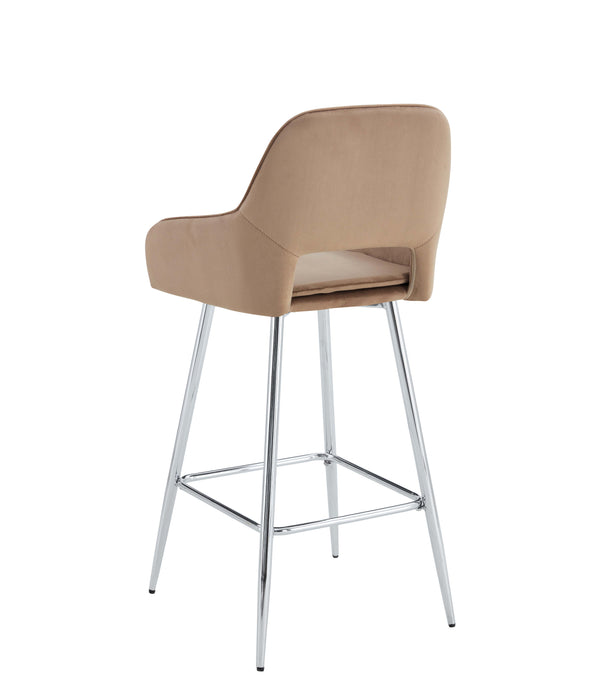 TABOURET DE BAR ATHENA PIED CHROME VELOURS TAUPE - image 3