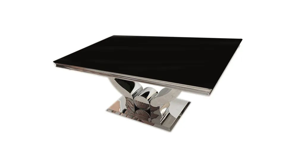 Table basse Trofy Chrome et plateau en verre 120x70 cm noir