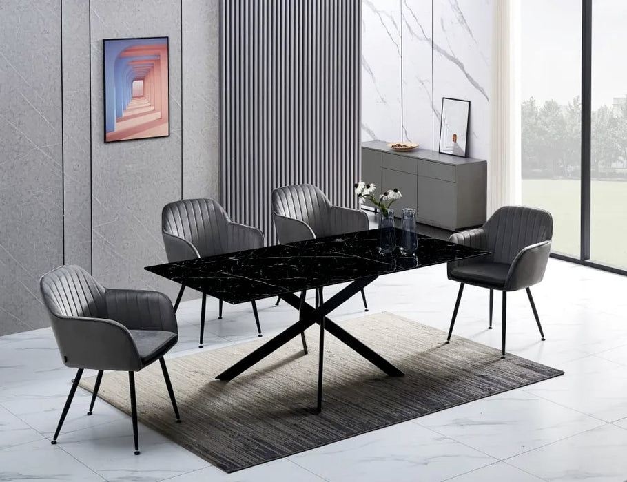 Table Repas JESSICA Métal noir et plateau en verre 150 cm 4 à 6 couverts - image 2
