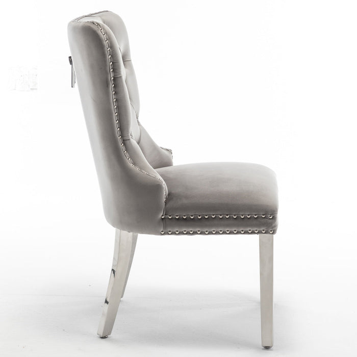 Chaise POIGNEE Cloûté en velours pied chromé gris