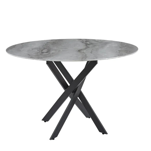 Table a manger ronde JESSICA XXL Métal noir 120 cm 4 couverts marbré gris