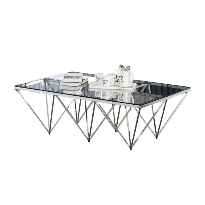 Table Basse GIZE rectangle Chrome et plateau en verre 130X70X42 cm transparent