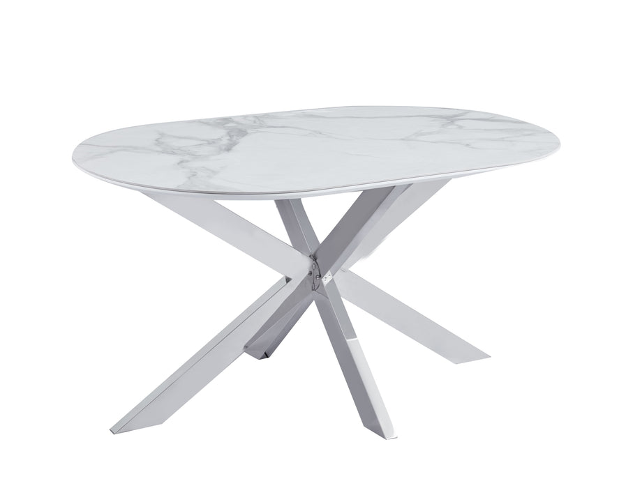 TABLE REPAS MANON PIED CHROME PLATEAU CERAMIQUE MARBRE BLANC 150x90cm - image 2