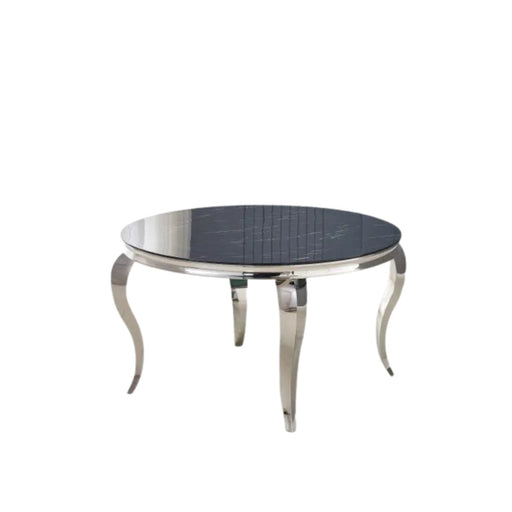 Table à manger ronde BAROQUE chrome  130x75 cm marbré noir