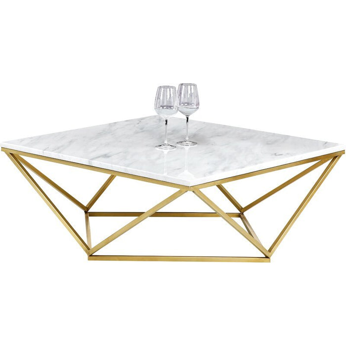 Table Basse carrée ALINA Gold XXL verre 100x100x45 cm marbré blanc