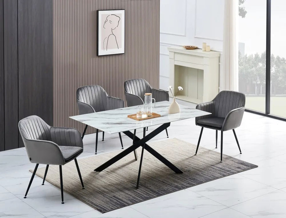Table Repas JESSICA XXL Métal noir et plateau en verre 180 cm 6 à 8 couverts - image 2