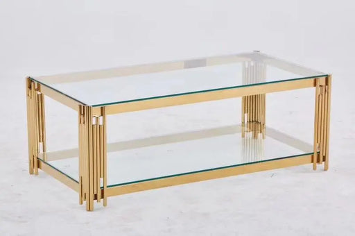 Table Basse FLUTE Gold et plateau en verre 120x60x45 cm transparent