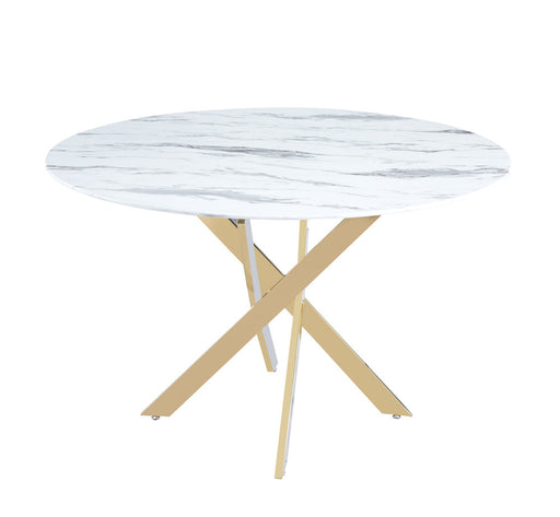 Table a manger ronde JESSICA XXL Gold 120 cm 4 couverts marbré blanc