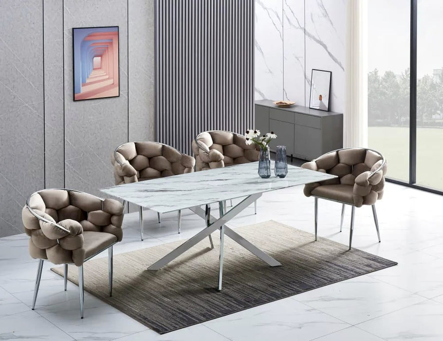 Table Repas JESSICA XXL Chrome et plateau en verre 180 cm 6 à 8 couverts - image 1