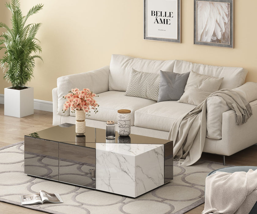 TABLE BASSE ALPHA MIROIR GRIS MARBRE