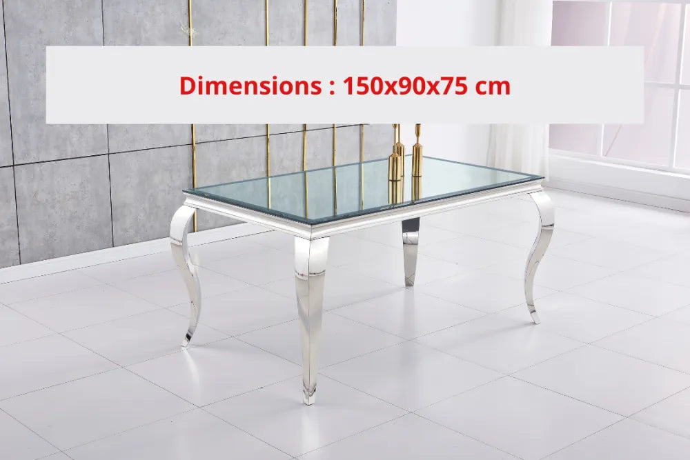 Table à manger BAROQUE chrome miroir 150x90x75 cm