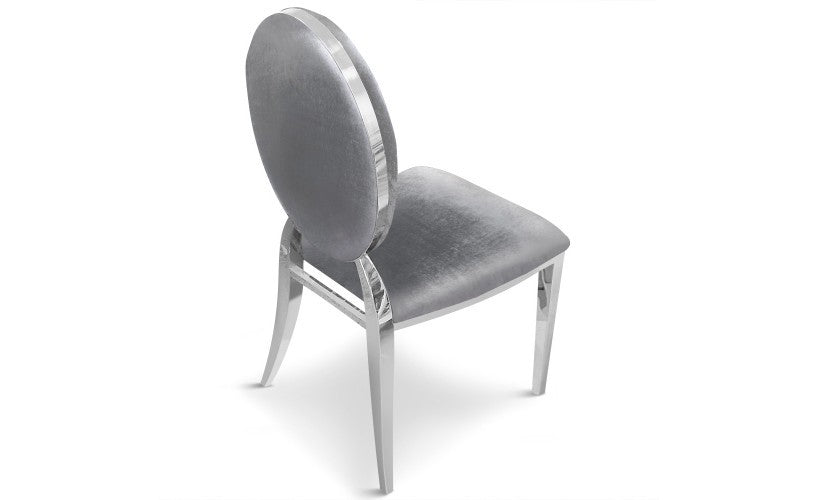 Chaise MEDAILLON en chrome et velours gris