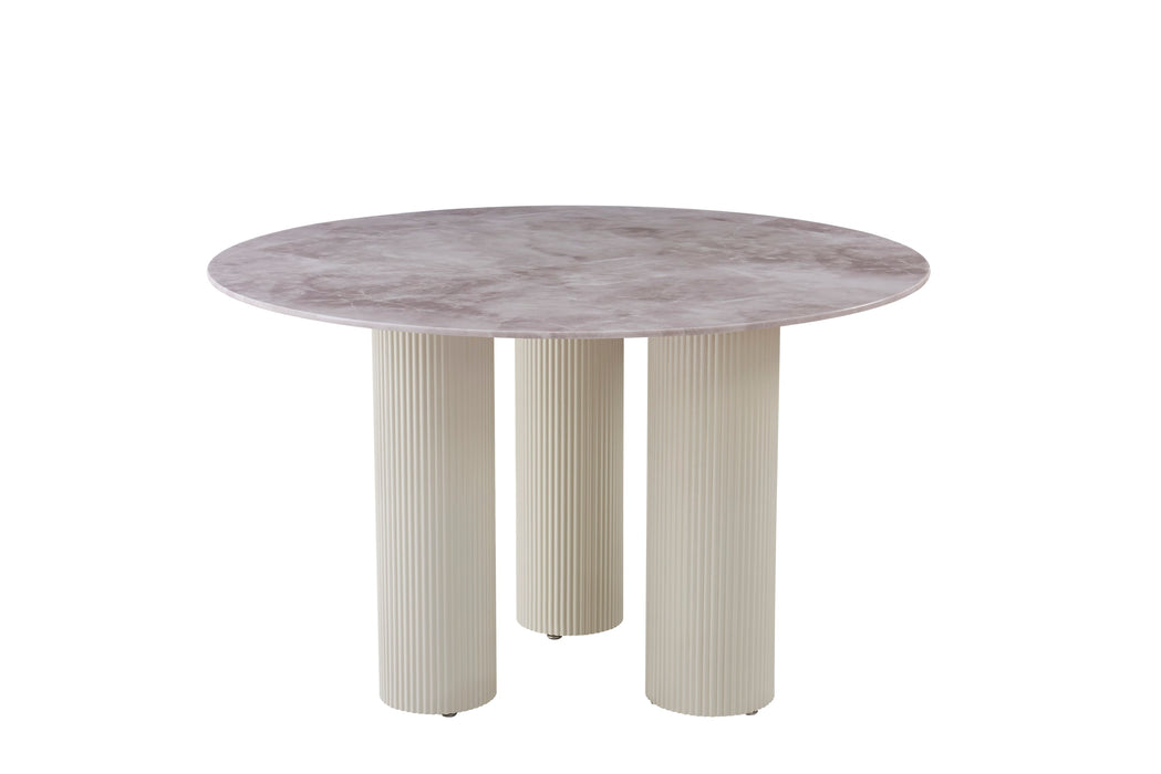 TABLE REPAS ANAÏS PIEDS BEIGE PLATEAU CERAMIQUE MARBRE GRIS 120CM - image 1
