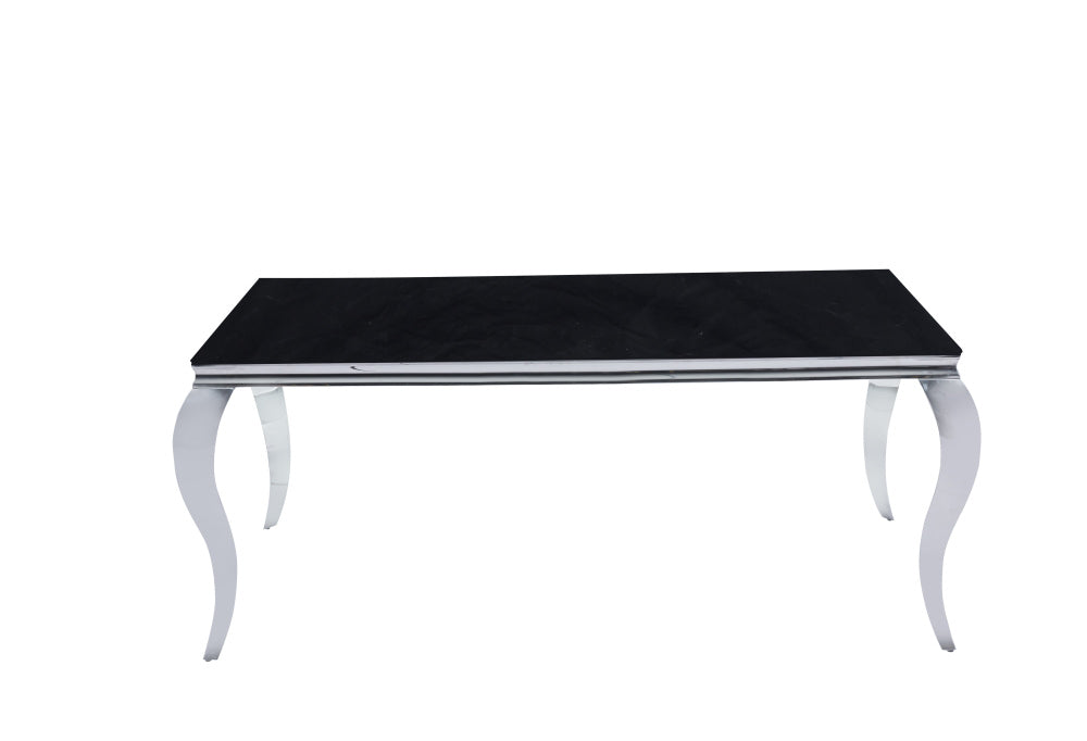 Table à manger BAROQUE 6 à 8 couverts pieds chrome plateau en verre 180x90 cm noir