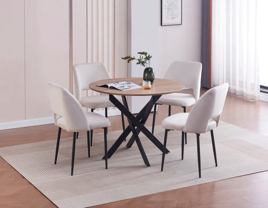 Table repas JESSICA métal noir chêne griffé 120 cm XXL