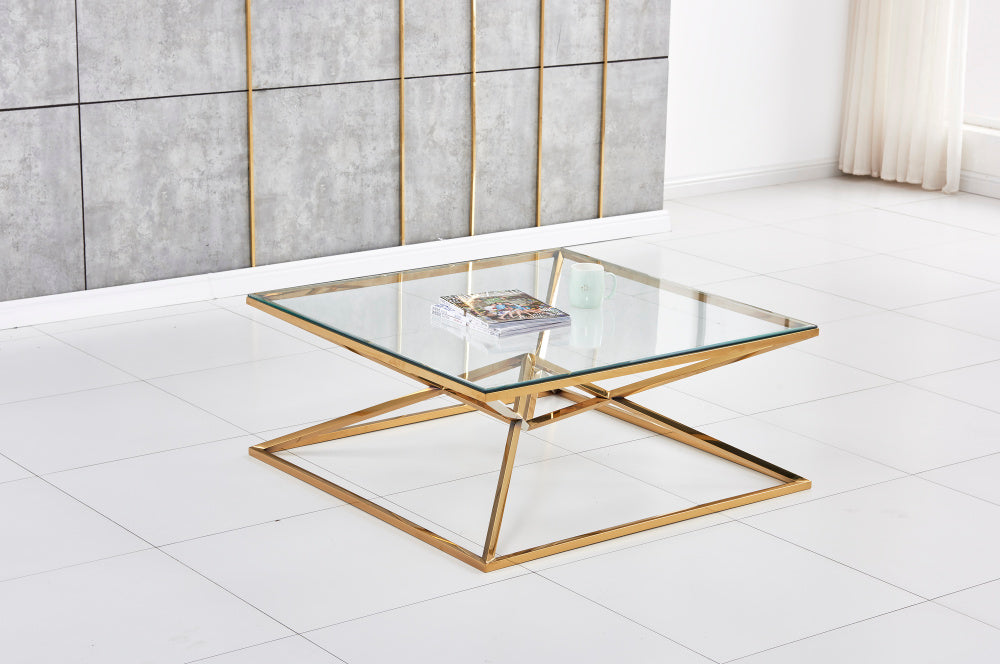 Table basse carrée PYRAMIDE 100x100 cm gold