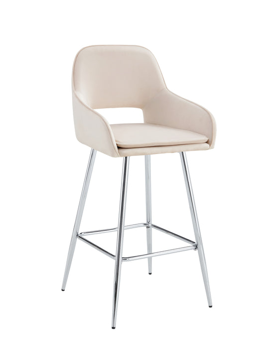 TABOURET DE BAR ATHENA PIED CHROME VELOURS BEIGE - image 1