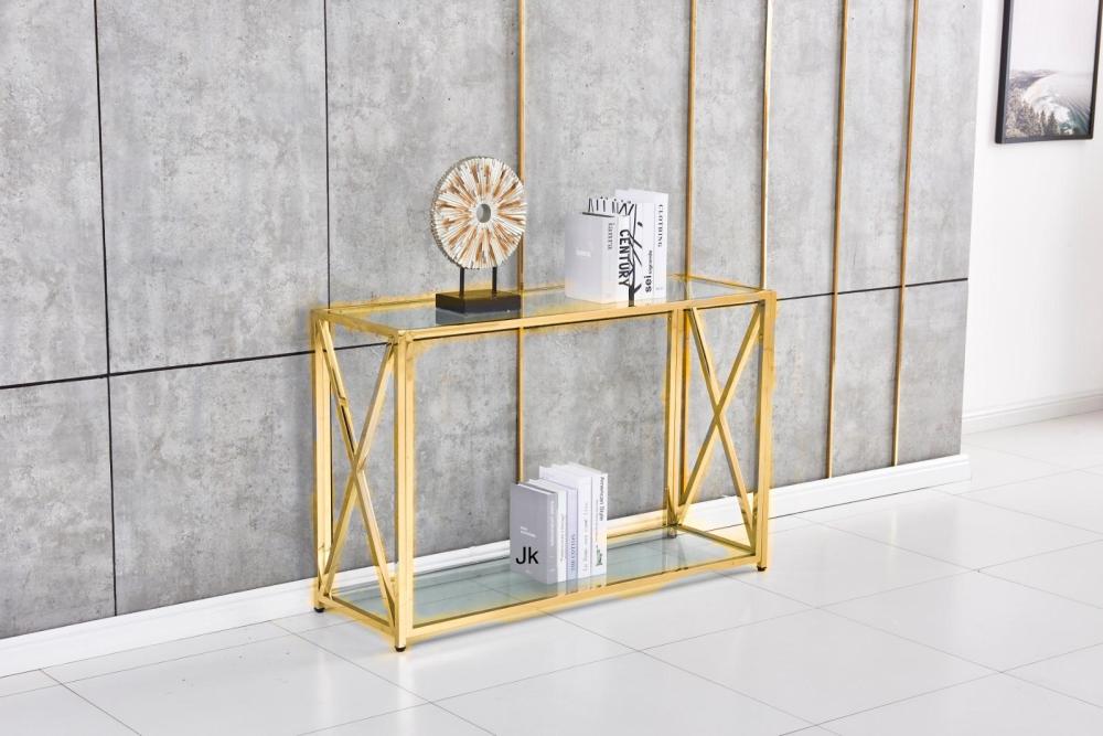 Table console KENSY gold en verre 120x40x78 cm