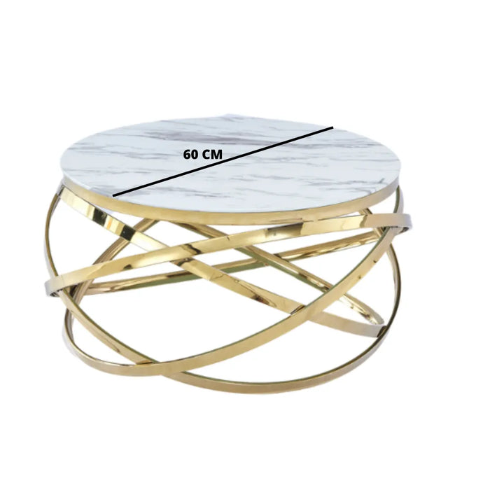 Table Basse EVOL structure Gold et plateau en verre D 60cm marbré blanc