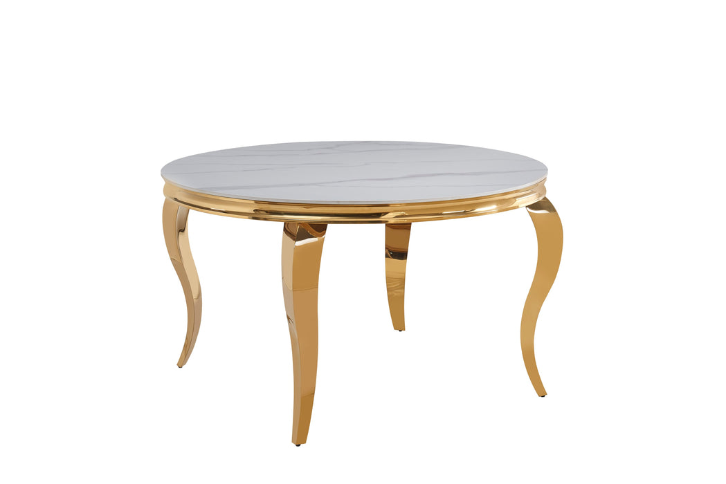 TABLE BAROQUE RONDE GOLD CERAMIQUE MARBRE BLANC 130x75cm - image 1