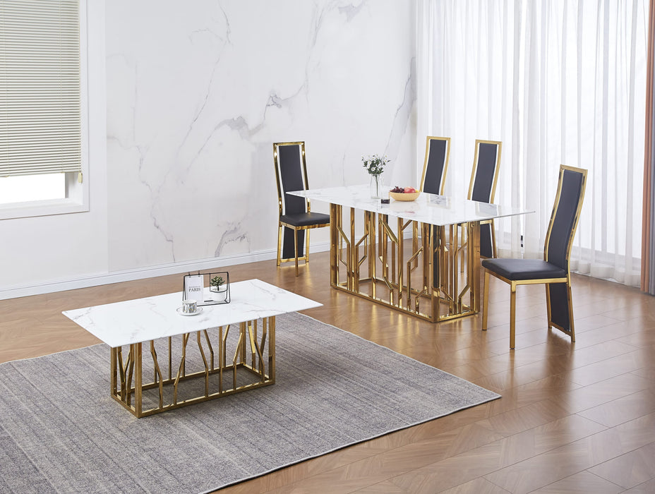 TABLE REPAS PORTOFINO GOLD MARBRE BLANC 180 x 90 CM - image 4