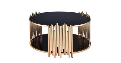 Table Basse ronde STICK Gold et plateau en verre D90 H45 cm noir