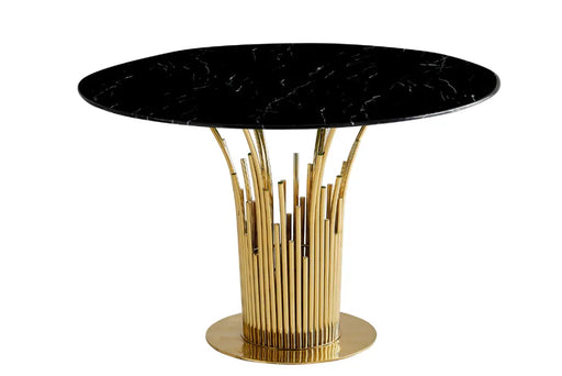 Table à manger ronde FLUTE Gold marbré noir