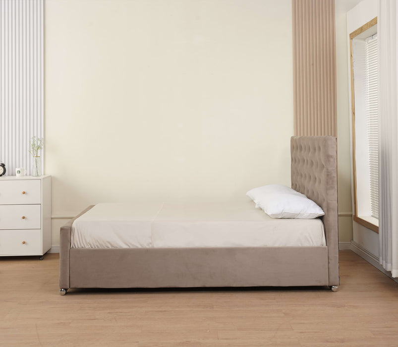LIT PRESTIGE CAPITONNE AVEC DIAMANT VELOURS MOKA 160x200 cm - image 2