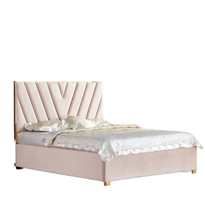 Lit adulte 140x190 cm VERA en velours avec sommier intégré  beige