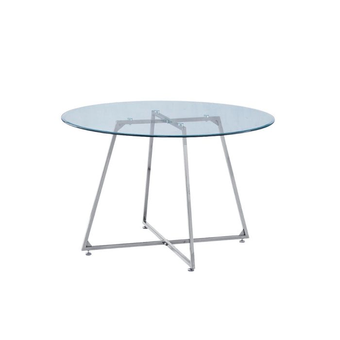 Table à manger ronde 4 personnes HELOISE Chrome verre blanc D120 cm transparent