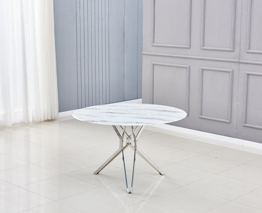Table à Manger ronde ELECTRA verre effet marbré 120x75 cm chrome