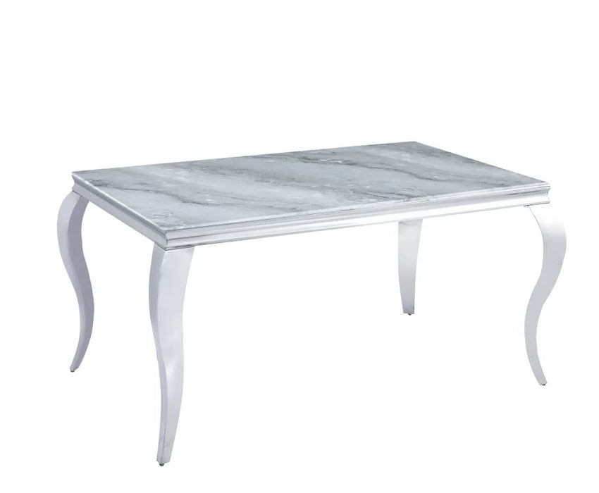 Table à manger BAROQUE chrome marbre greige 150x90x75 cm