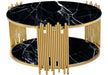 Table Basse ronde STICK Gold et plateau en verre D90 H45 cm marbré noir