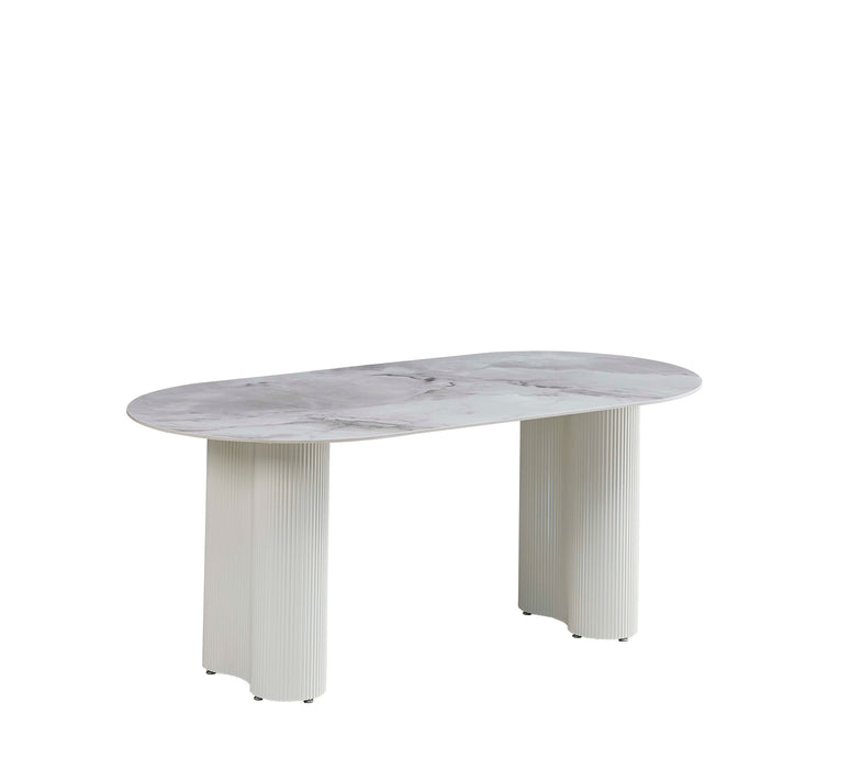 TABLE REPAS VENEZIA PIEDS BEIGE PLATEAU MARBRE GRIS - image 1