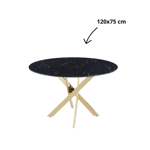 Table a manger ronde JESSICA XXL Gold 120 cm 4 couverts marbré noir