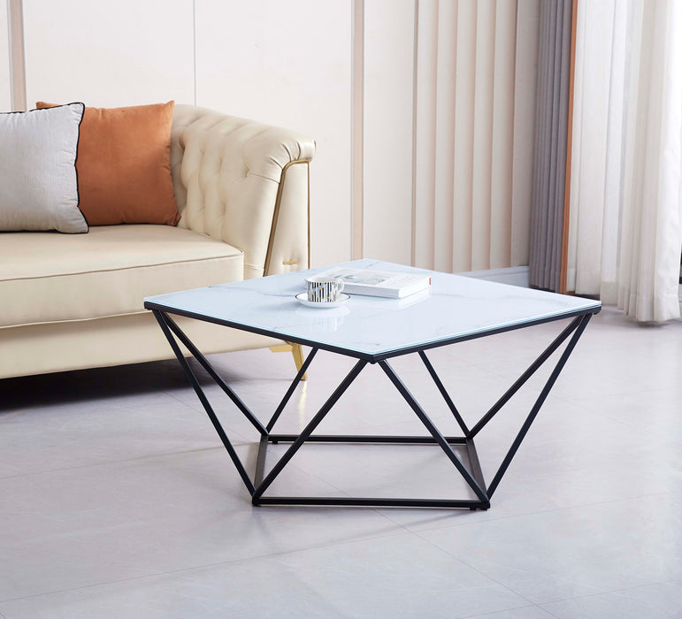 TABLE BASSE ALINA METAL NOIR VERRE MARBRE BLANC 80X80X45CM - image 1