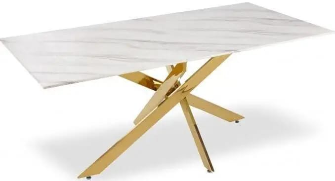 Table Repas JESSICA Gold et plateau en verre 150 cm 4 à 6 couverts - image 2