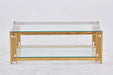 Table Basse FLUTE Gold et plateau en verre 120x60x45 cm transparent