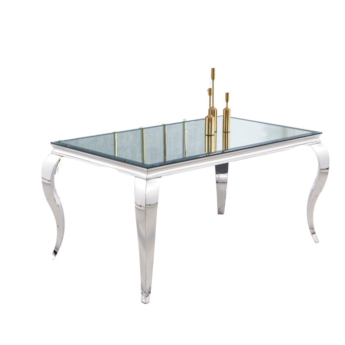 Table à manger BAROQUE 6 à 8 couverts pieds chrome plateau en verre 180x90 cm - image 1