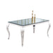 Table à manger BAROQUE 6 à 8 couverts pieds chrome plateau en verre 180x90 cm - image 1
