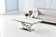 Table basse Trofy Chrome et plateau en verre 120x70 cm marbré blanc