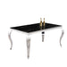 Table à manger BAROQUE 6 à 8 couverts pieds chrome plateau en verre 180x90 cm marbré noir