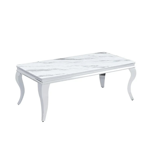 Table basse BAROQUE Chrome  120x60x45 cm marbré blanc