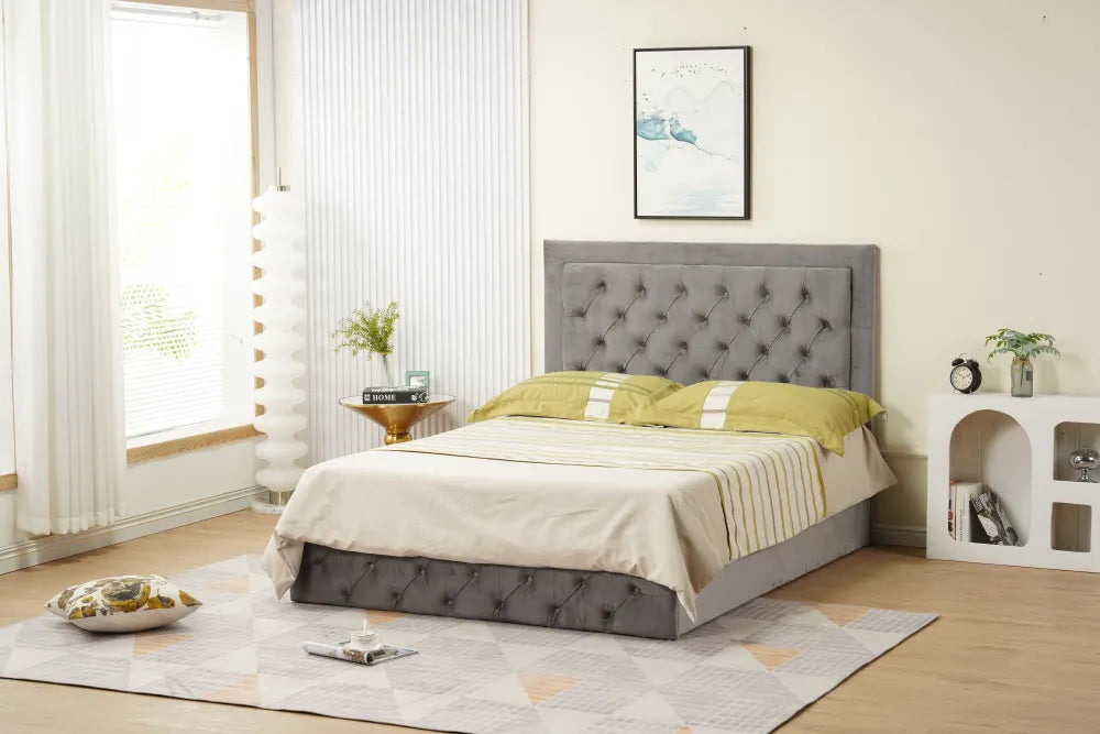 Cadre de lit ROMA velours 140x190cm gris