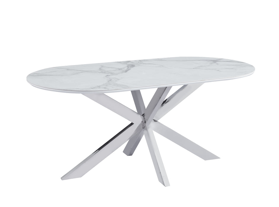 TABLE REPAS MANON PIED CHROME PLATEAU CERAMIQUE MARBRE BLANC 180x90cm - image 2