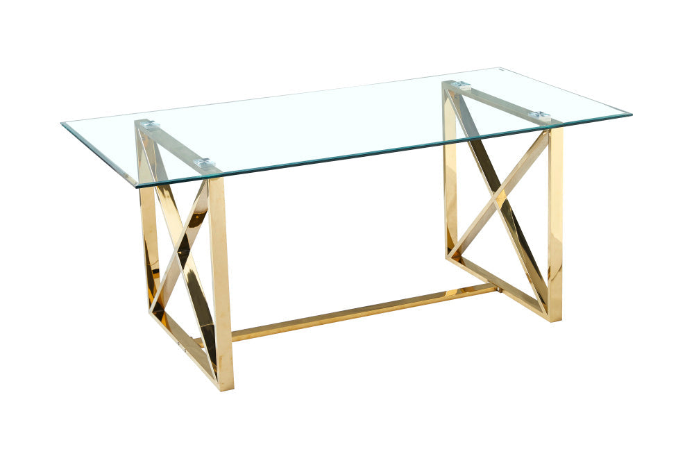 Table à manger KENSY 6 à 8 personnes verre transparent 180x90 cm  gold