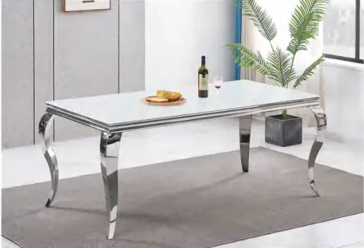 Table à manger BAROQUE chrome résine blanche 150x90x75 cm