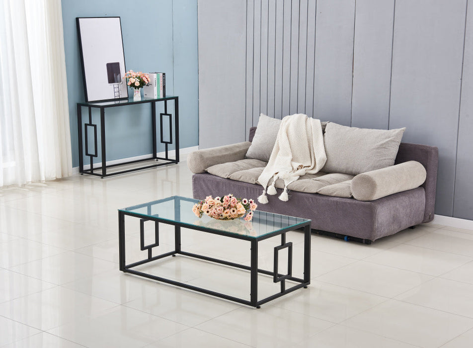 Table basse SOPHIE  pieds en métal noir 120 cm transparent